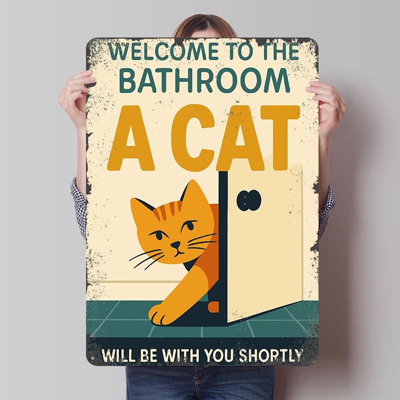 

Bathroom Cat Funny Sign Tin Plaque Poster Customized Wall Art Retro Vintage Metal Signs for Man Cave Bedroom Decoration Room 7.9x11.8In(20x30cm)