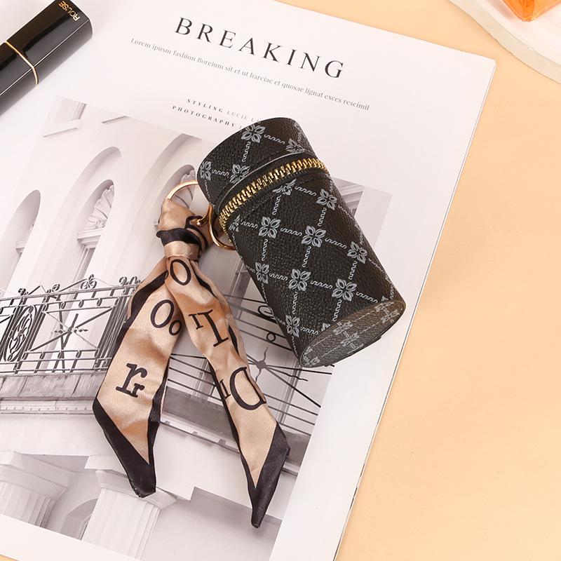 

Мини-сумка-брелок с европейским и американским узором 2024 года: Кошелек для монет, наушников, помады чёрный