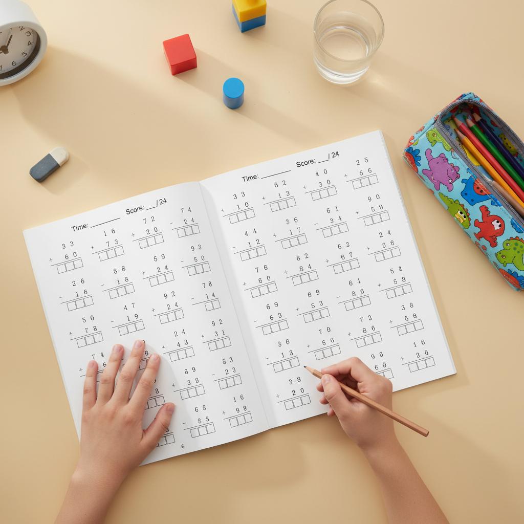 Math Workbook For Two Digit Addition Subtraction Vertical Format 32 Pages Suitable For Elementary Students