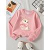 European sizes Adorable Feline with Pink Bow Girls' Trendy Crewneck Sweatshirt, Western Style Long-Sleeved Casual Top for Young Girls