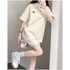 Women 2 Piece Outfits Cherry Embroidery Polo Shirt + Shorts Set Casual Tracksuit