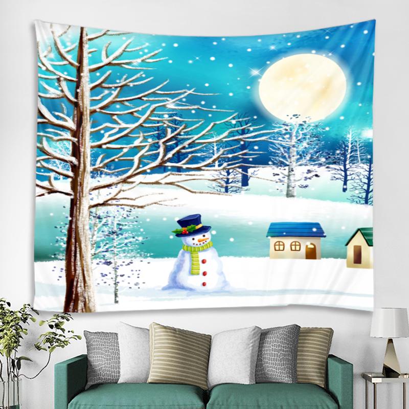 Winter Theme Snowman Christmas Tapestry Wall Blanket Wall Hanging for Home Bedroom Living Room Party Decoration New Years Gift