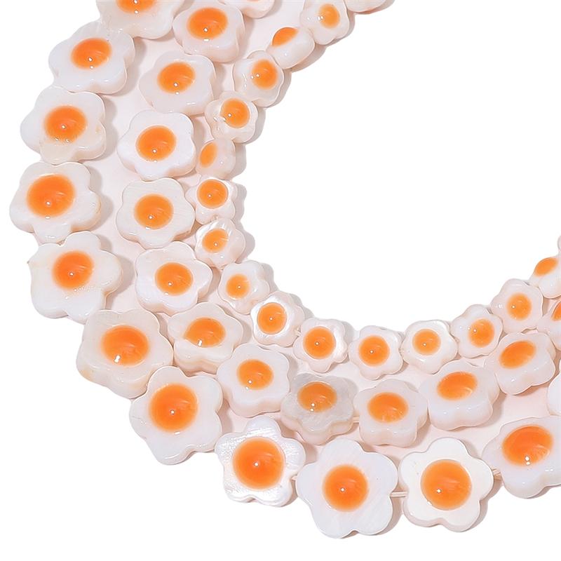Natural Freshwater Shells Flowers Beads Double-Sided Egg Yolk for DIY Jewelry