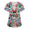 Women's Christmas Print Loose V-Neck Pocket Short-Sleeved Uniform