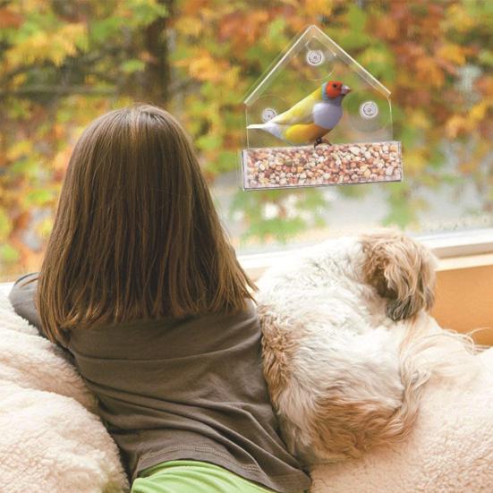 Hausförmiger Vogelfutterspender mit Saugnapf, Acryl-Futterbehälter, Kolibri-Futterspender, Heimtierbedarf