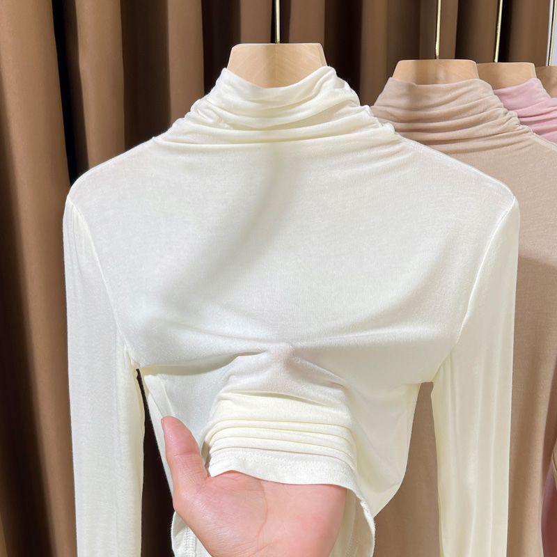 Modal High-Neck Base Layer Top for Women, Spring/Autumn, Tight-Fit, Long Sleeve, Mask T-Shirt, Thin Outerwear