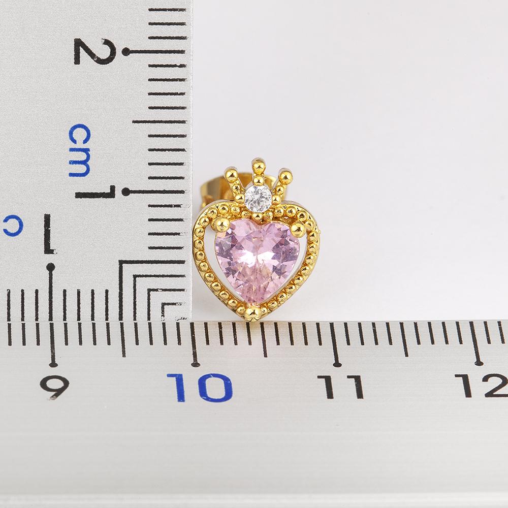 Nidin New Arrival Romantic Heart Shape Inlaid Pink Zircon Charm Stud Earrings for Women Birthday Party Ear Jewelry Delicate Gift