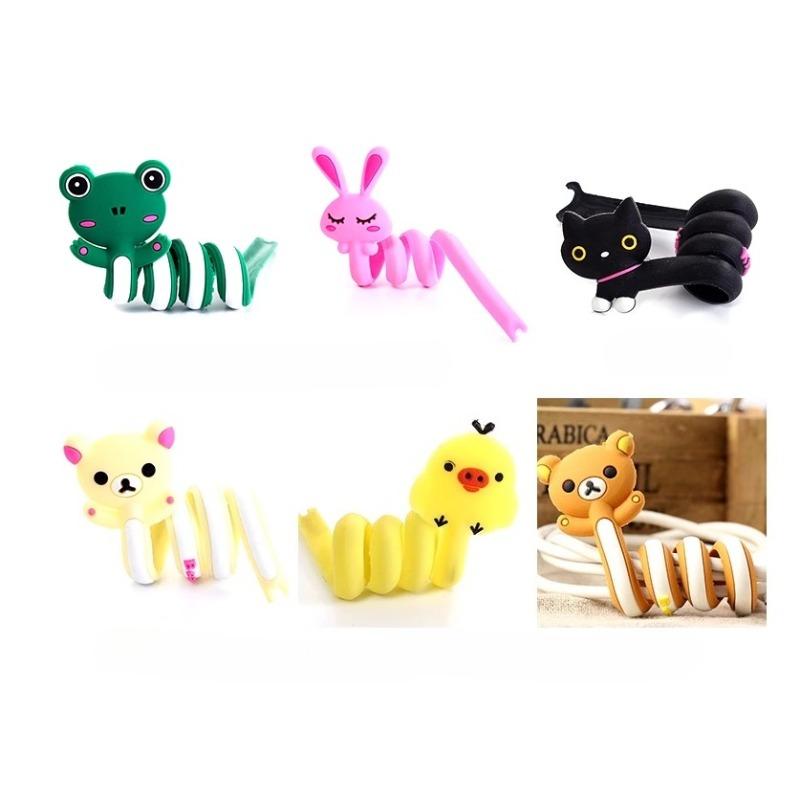 

6pcs Cute Animal-Shaped Cable Organizers - Multifunctional Data & Charging Cord Winders - Black Plastic Wire Management System