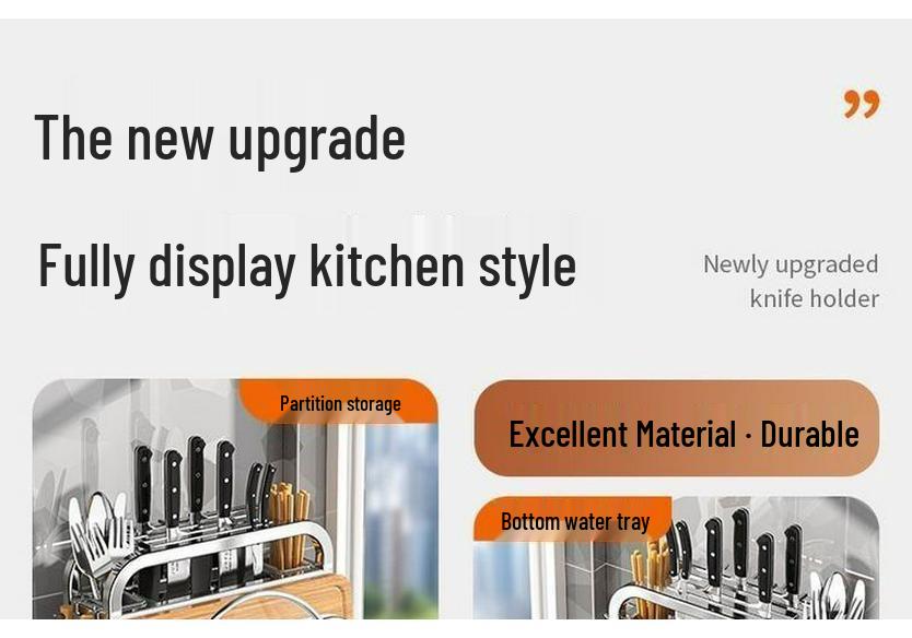 Stainless Steel Kitchen Organizer: Knife Holder, Pot Lid, Cutting Board, Cutlery & Chopstick Stand