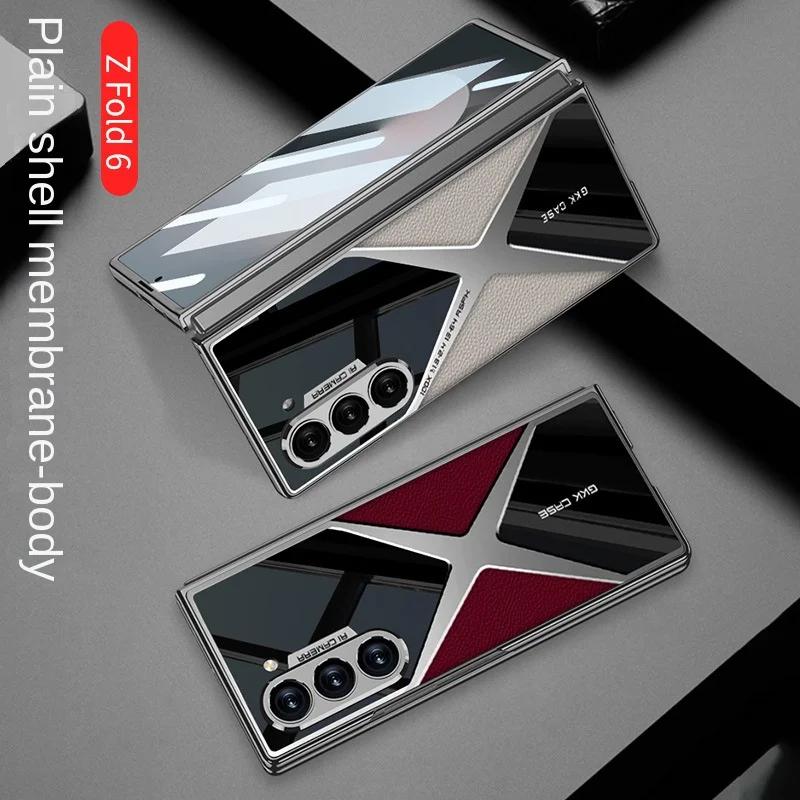 Electroplated Leather Phone Case for Samsung Galaxy Z Fold 7 6 5 4 3 Fold7 Fold6 Fold5 Fold4 5G Hard Shell Protective Film Cover