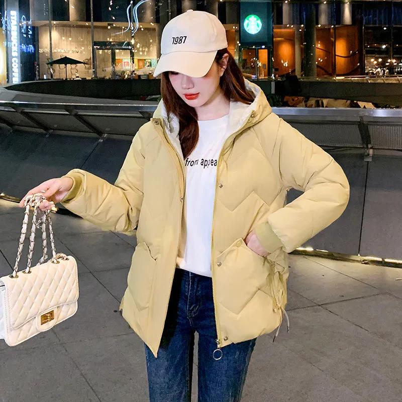 Women's Winter Oversized Thickened Short Warm Jacket with Hood Casual Minimalist Commuter Outwear
