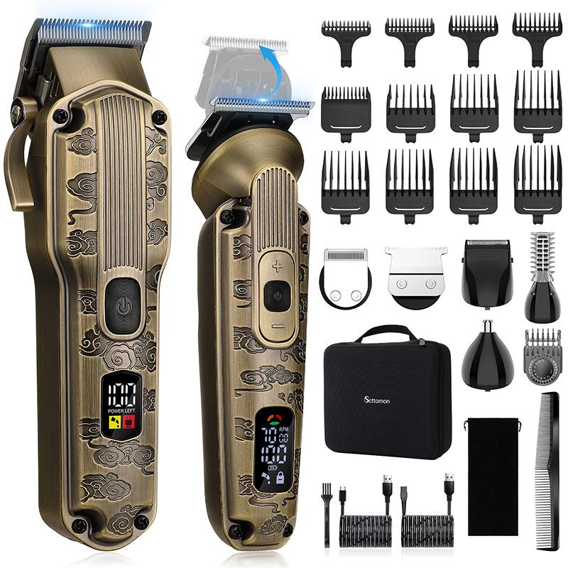 Professional Stainless Steel Hair Clipper - IPX7 Waterproof Trimmer with 0.8-2mm Taper Control & 8 Guide Combs