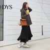 Pencil Pants Skirt High-Waist Elastic Waistband Irregular Split Hem Thickened Leggings Women Fake Two Piece Fleece Lining Maxi Skort