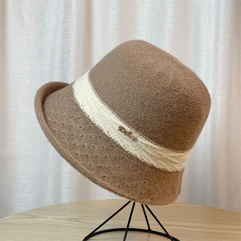 Fashion Bucket Hat Women's Knitted Bucket Hat Autumn and Winter Top Hat