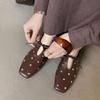 Fashion Size 34-40 Women Casual Loafers Genuine Leather Rivet Flats Shoes Thick Low Heels for Spring 2025 New Slip on Office Daily Dress
