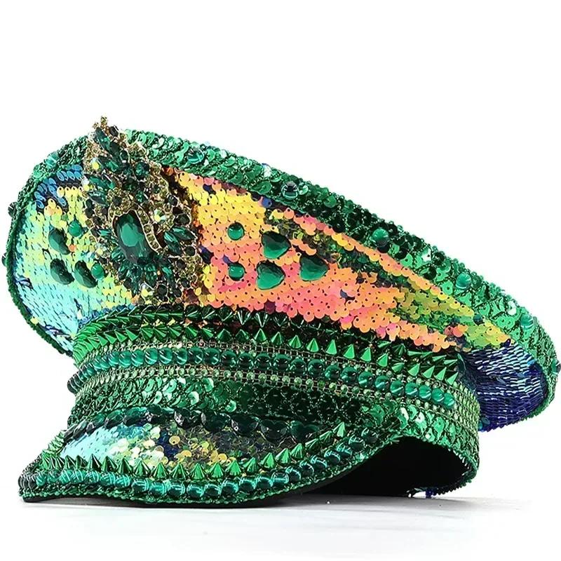 Cappello Punk Colorato Paillettes Strass per Festa Festival Compleanno Matrimonio Sposa Cappello Festa Musicale Cappello da Palco Uomo Donna Cappello da Capitano