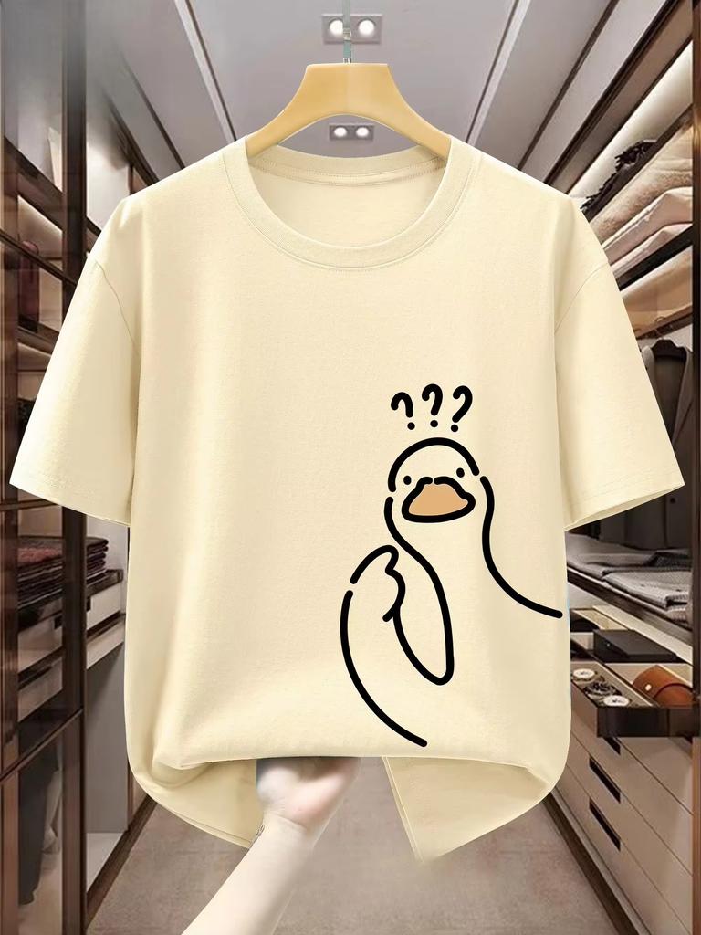 Cartoon Question Mark Duck Unisexs 100cotton Fashionable Loose Sports Cartoon Pigeon Pattern Printed Short Sleeved Tshirt Top