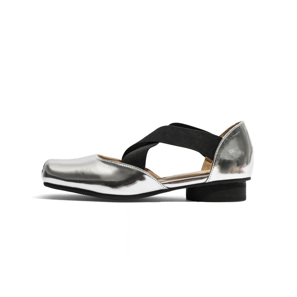 Leather ballet shoes hollow sandals women's summer wear retro style square head thick heel light mouth Mary Jane single shoes women