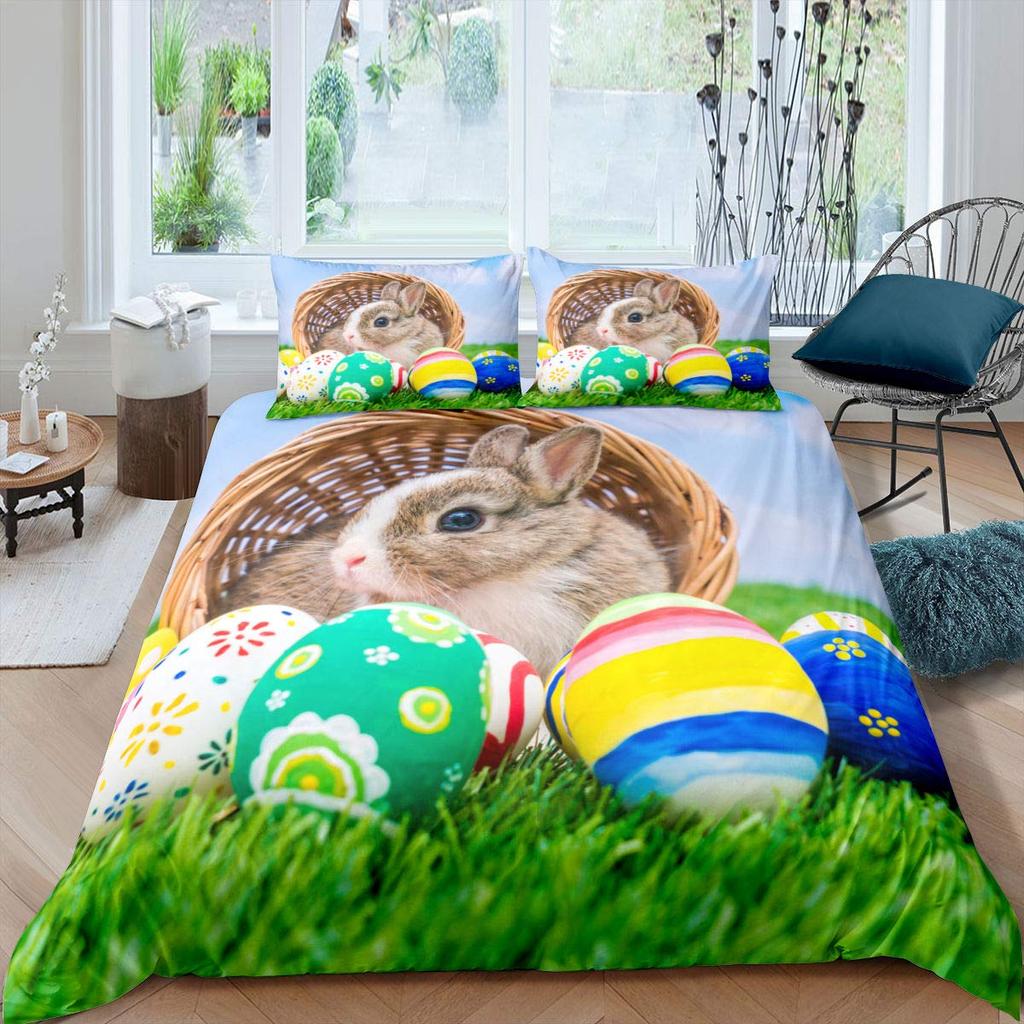 Kaninchen Bettbezug Set Frohe Ostern Bettdeckenbezug für Kinder Mädchen Bauernhaus Tier Bettwäsche Set Niedlich Kawaii Tiere Steppdeckenbezug