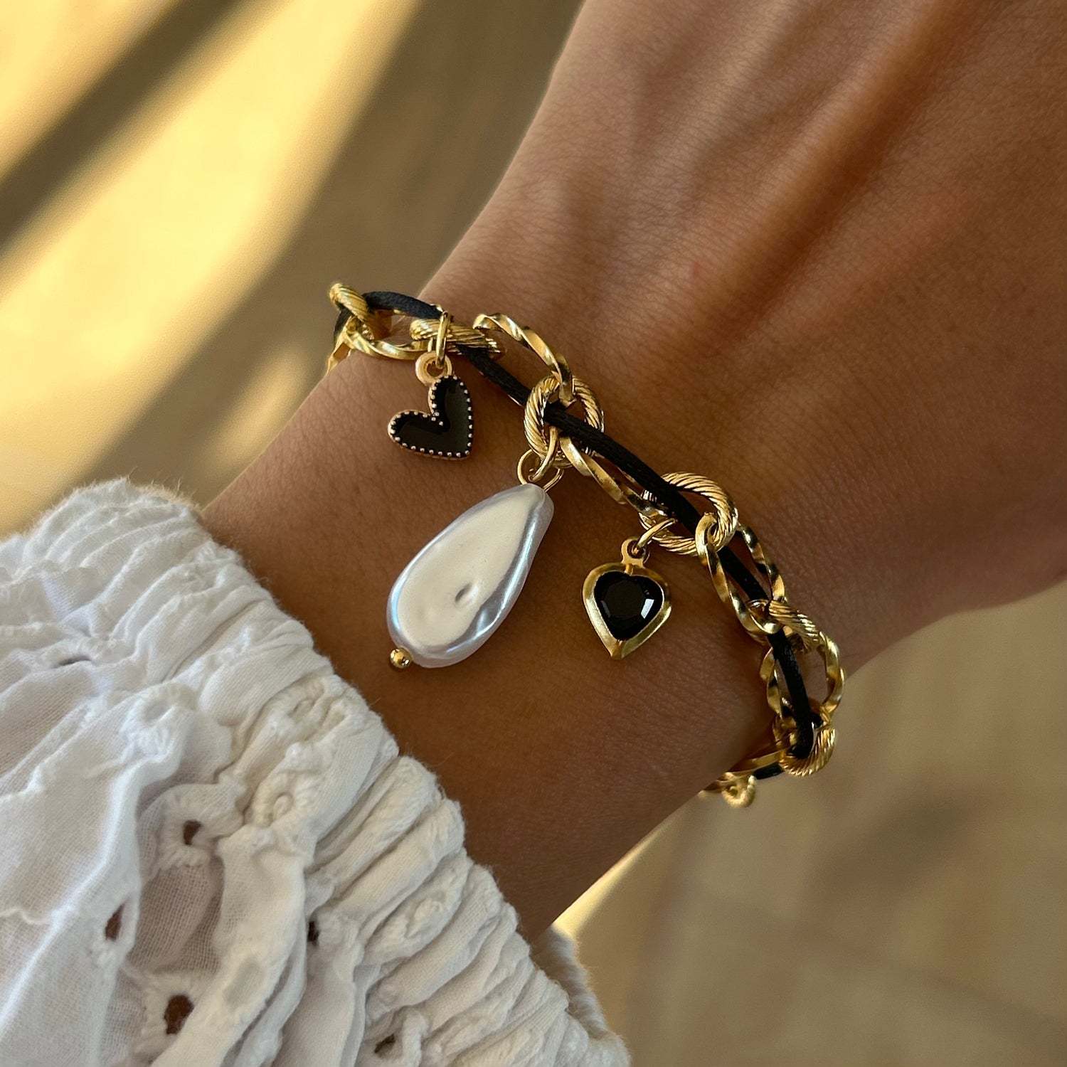 Personality Bracelet Flower Pearl Love Pendant Fashion Bracelet Electroplated 18K Gold Color Retention