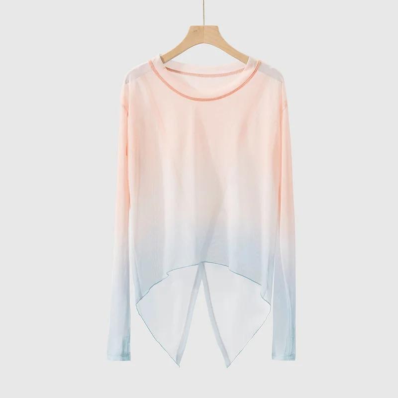 

Gradient Gauze Women Classical Dance Practice Thumb Finger Hole Long Sleeve Folk Dancewear Sexy Transparent Asymmetrical M