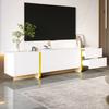 190 cm TV Cabinet, 3 Doors, 2 Drawers, White with Gold and Wood Grain