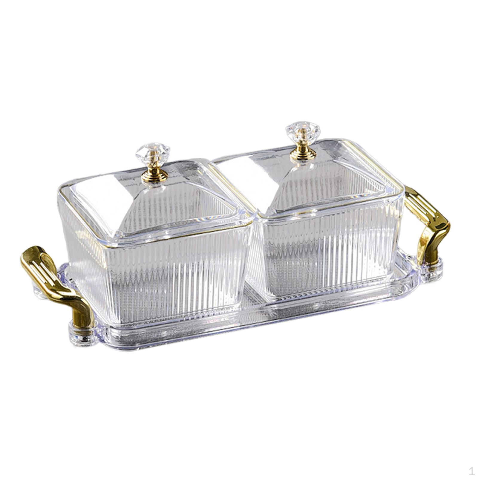 Тарелка для закусок из сухофруктов, разделенные сервировочные блюда Блюдо для конфет и орехов с крышкой для вечеринки Clear 2 grid