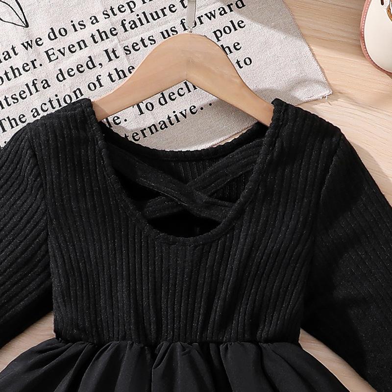 Mädchenkleid Kinderbekleidung Herbst Neue Modische Schleife Stilvoller Rückenausschnitt Langarm Formelles Kleid