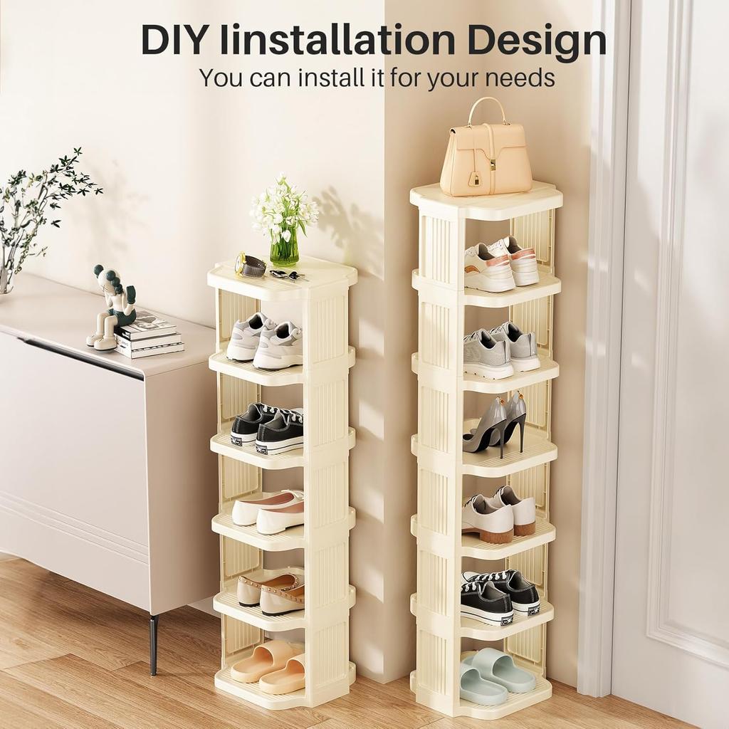 8-layer Stackable Shoe Rack, Suitable for DIY Free-standing Shoe Storage Bags In Wardrobes, Small and Narrow Spaces, Plastic