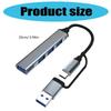 Multiple Port Aluminum USB C Hub Splitter With USB 3.0 High Speeded Transfer Compact Size Fit for Charging Data Syncing