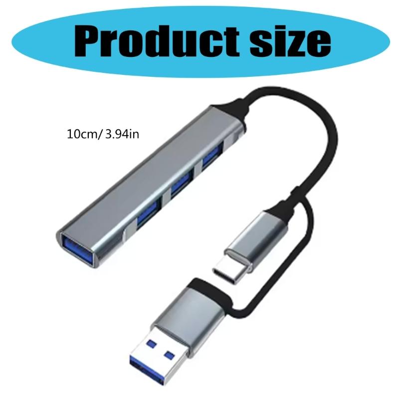 Multiple Port Aluminum USB C Hub Splitter With USB 3.0 High Speeded Transfer Compact Size Fit for Charging Data Syncing