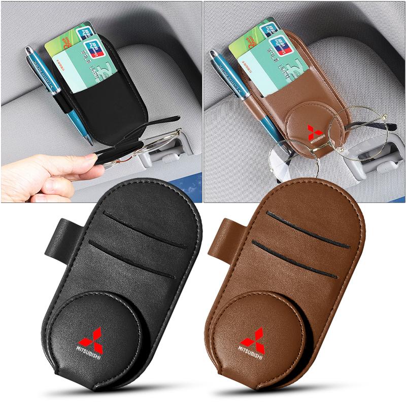 Leather Car Styling Car Glasses Clip Sun Visor Multi-function Sunglasses Clip For Mitsubishi Mirage G4 KU8