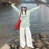 MJ STYLE Women's Graffiti Print Long Sleeve Cotton T-Shirt
