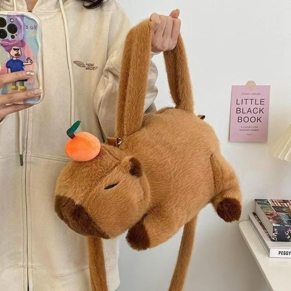 Fashion Capybara Plush Toy Girl Messenger Bag Send Girlfriend Flower Card Leather Backpack Activity Gift Handbag