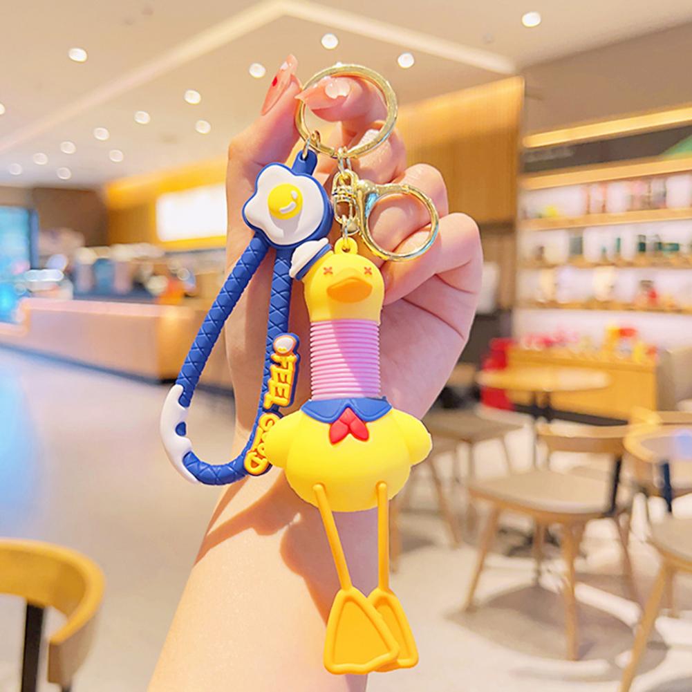 Exquisite Workmanship Keychain Cute Duck Design Keychain with Telescopic Lanyard Cartoon Charm Keyring for Backpack for Kids