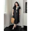Plus size women clothing [Star River Monroe] Summer Chubby Girl Preppy Sailor Collar Short sleeve Bow Floral Dress