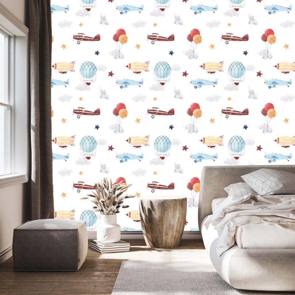 Wallpaper Animals Planes Balloons Clouds for Living Room and Bedroom 50x1000