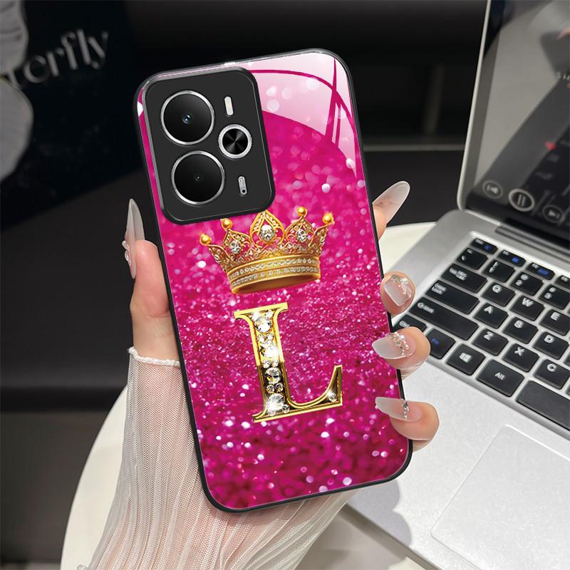 For Oppo Realme 14 14T 5G Case RMX5075 RMX5078 Fashion Letters Shockproof Tempered Glass Cover For Realme14 Realme14T 5G Pouch