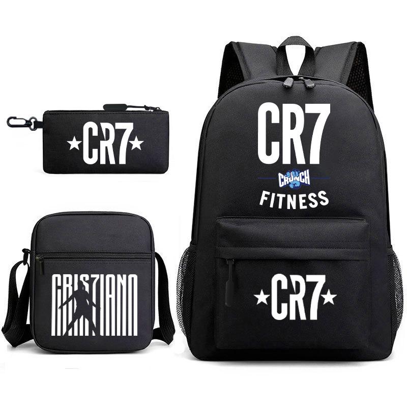 Football Star Teenager Student Schoolbag Ronaldo Pattern Three-Piece Backpack