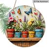 2D Flat Aluminum Flower Pot and Butterfly-Themed Wall Decor 7.87 Inches X 7.87 Inches Rustic Style Perfect for Gardens, Farmhouses, Bars, Cafes