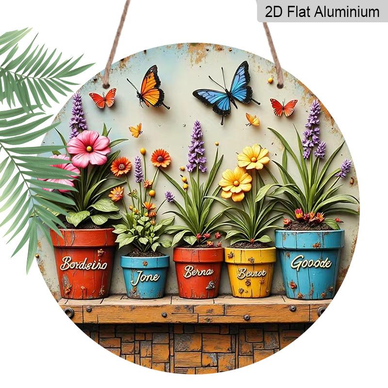 2D Flat Aluminum Flower Pot and Butterfly-Themed Wall Decor 7.87 Inches X 7.87 Inches Rustic Style Perfect for Gardens, Farmhouses, Bars, Cafes