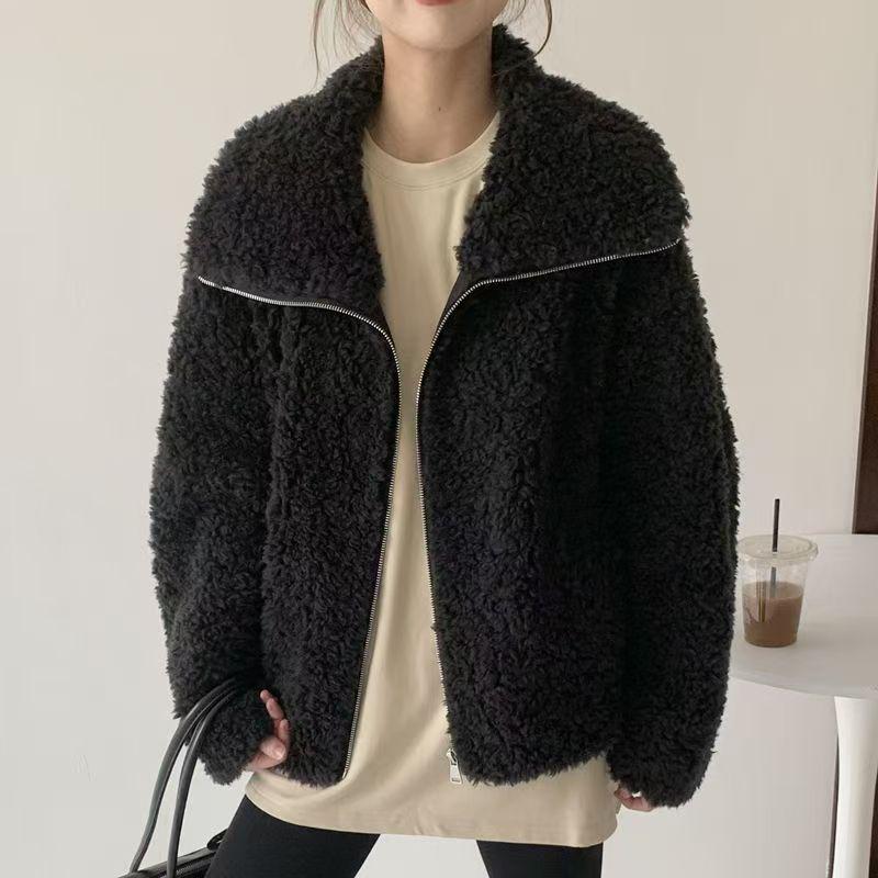 Women's Autumn/Winter 2025 Lambswool Coat: Loose, Slimming, Casual, Plus Velvet, Thickened Leather-Fur Blend.