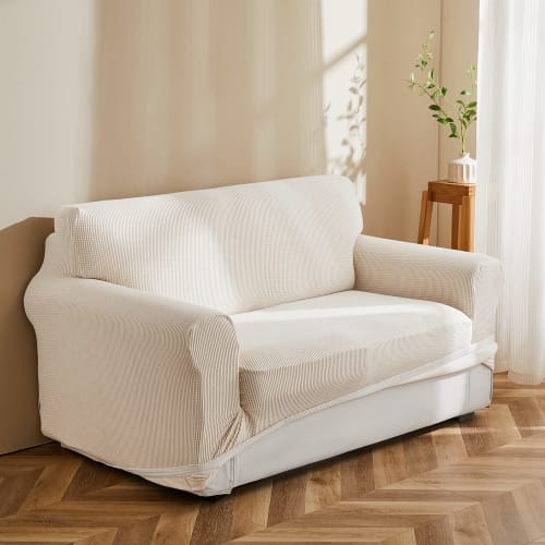 Topfinel Sofa Cover, 3-Seater, with Armrests, Solid Color, Nordic Style, Stretch Fit Type, Stretchy Fabric, Non-Slip, Soft, Scratch-Resistant for Dogs