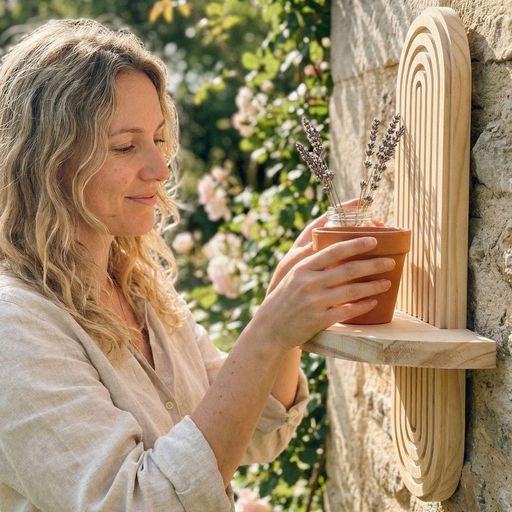 Oval Threaded Wooden Wall Shelves Natural Artistic Wooden Stand Wall Mounted Shelf Living Room