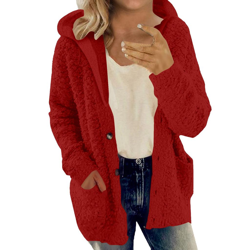 Ladies Casual Fashion And Winter New Cardigan Coat Plush Fashion Solid Color Coat