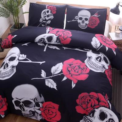 Luxuriöses Bettwäsche-Set Halloween-Geschenke Bettbezug-Set 100% Mikrofaserstoff Rose Schädel Reaktivdruck California King