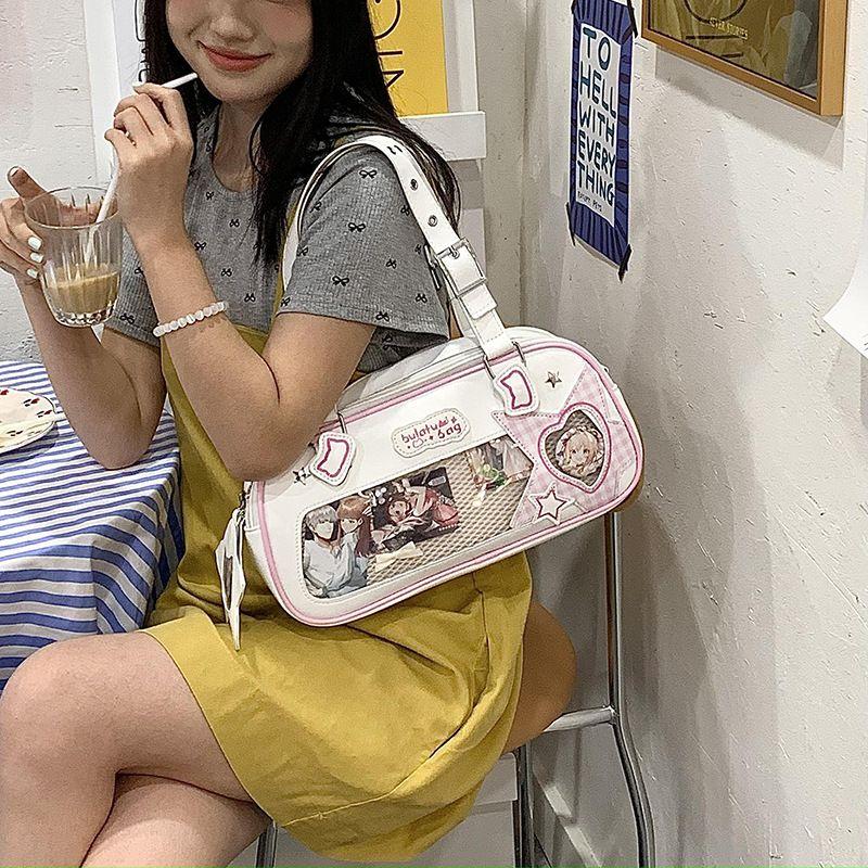 

Micro Cartoon Backpack Snack Volume Two-Dimensional Shoulder Bag Daily Transparent Small Work Clothing Sweet Preppy Student Small Bag Powder with white