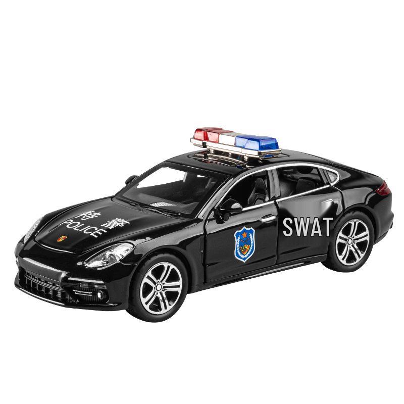 1:32 Pull-Back Alloy Police Car Toy with Lights & Sound – Six-Opening Doors for Kids