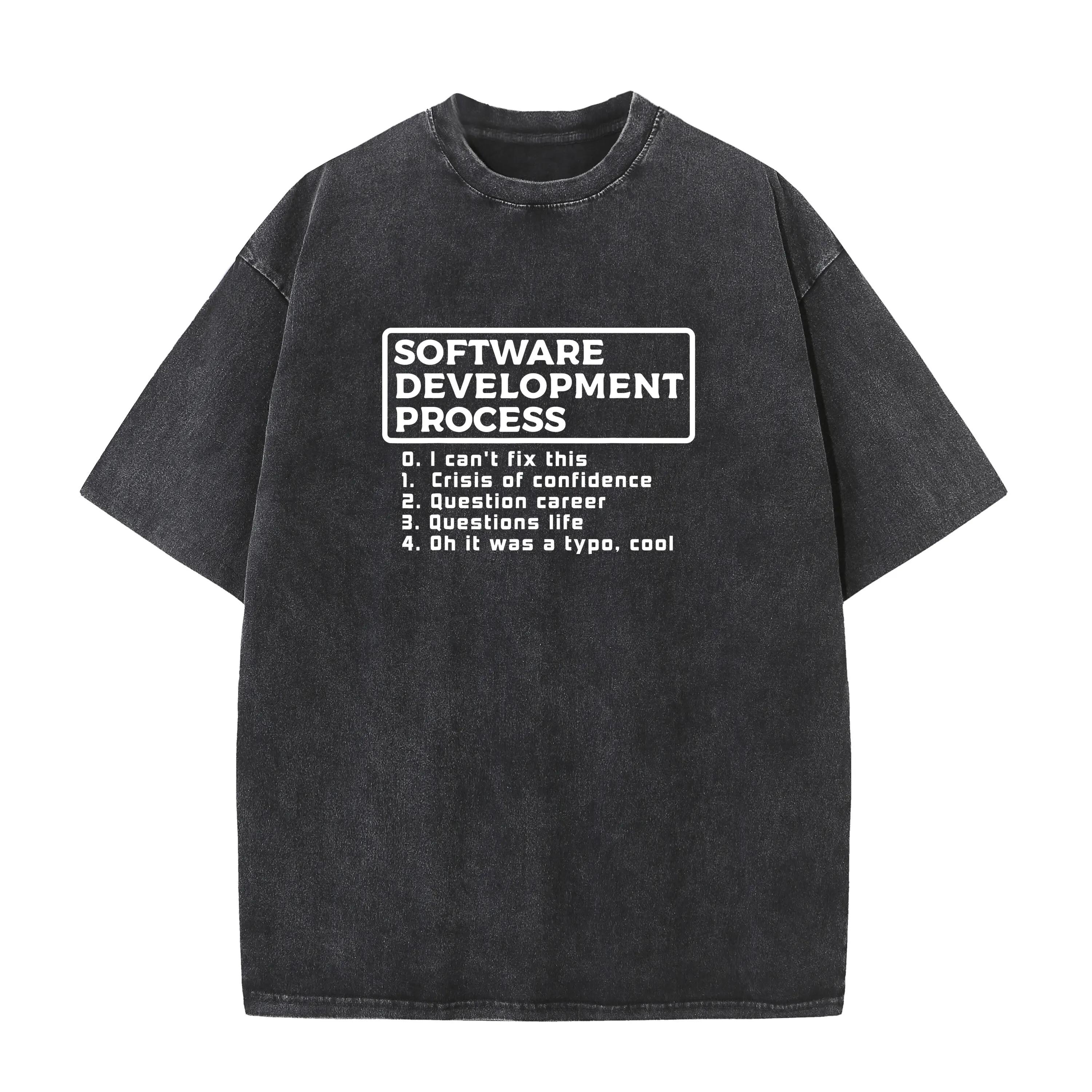 Software Development Process IT Programmer Geek Coder Gift Washed T-Shirt Funny Man Tops Tees Print Bleached T Shirts S разноцветный