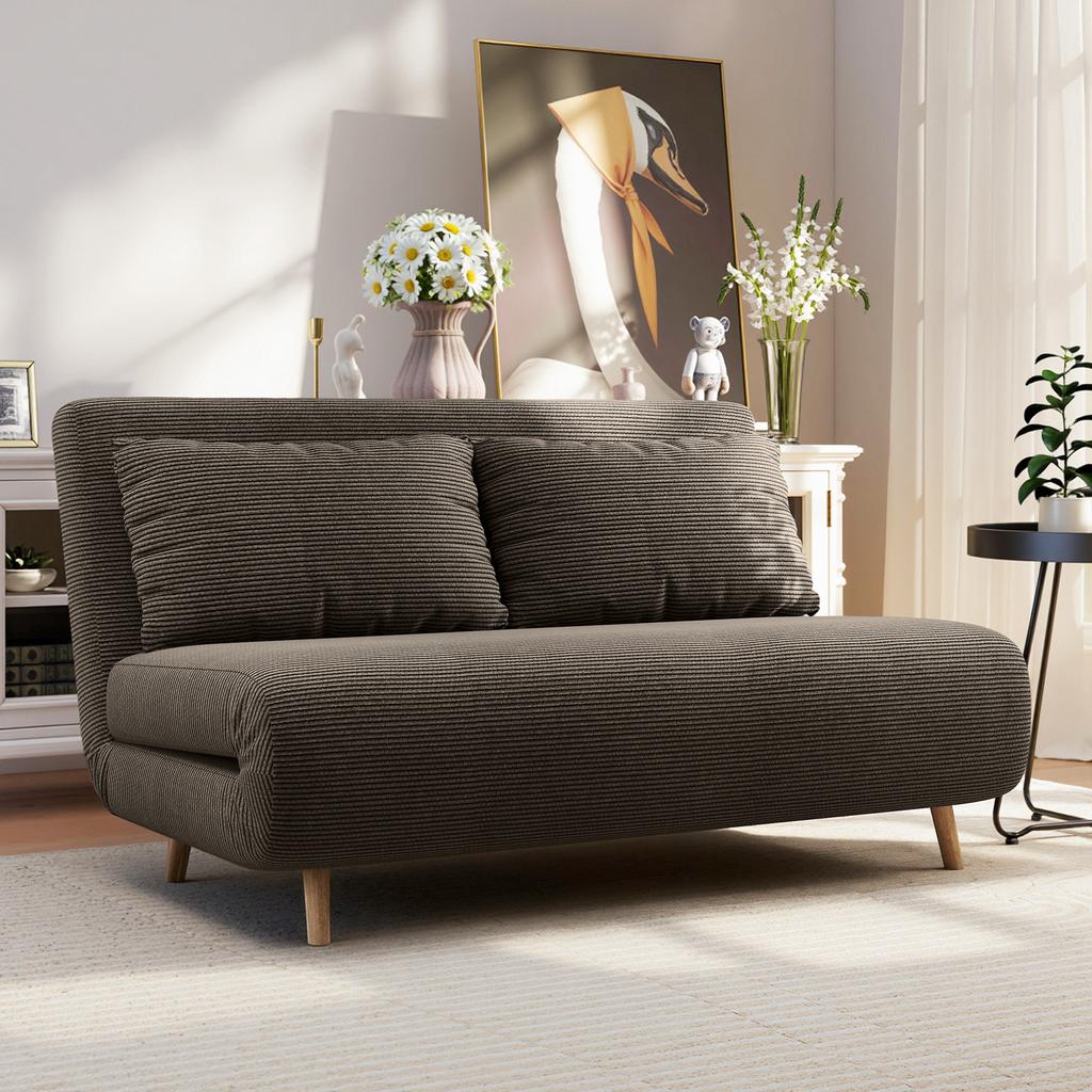 Sofa Bed, Guest Bed, 3-Way Adjustable Backrest, Corduroy Look, up to 120 kg, 141 x 90 x 81 cm, Dark Brown